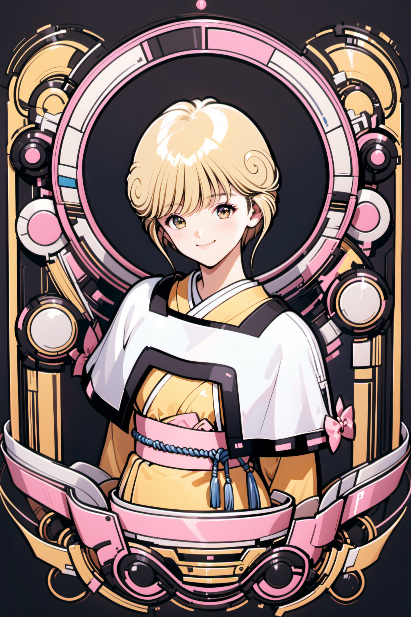 24149-2754041058-Ai Amano,1girl,solo,short hair,blonde hair,smile,closed mouth,brown eyes,yellow short kimono white pantyhose white capelet pink.png